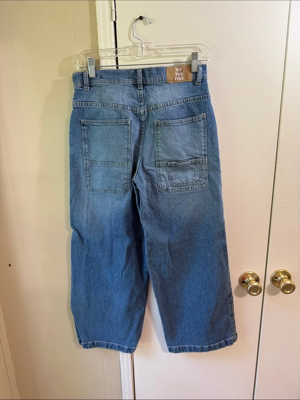 Wide‎ Leg Crop Jeans Free People We The Free Patch Pocket Blue Denim Size 26